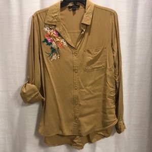 Mustard yellow embroidered button down